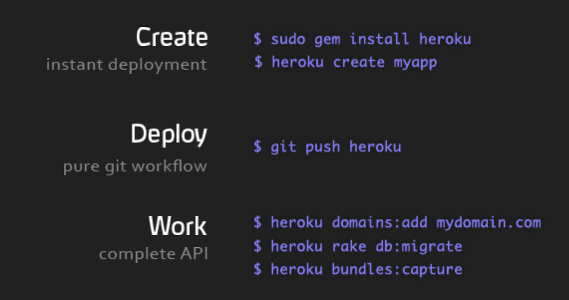 Heroku’s CLI workflow: create, deploy, and work with your app